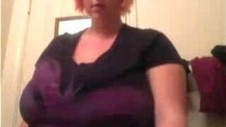 Chubby babe with huge boobs teasing - porn video
