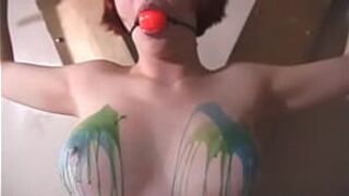 Sexy busty ginger slut gets her tits - porn video