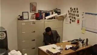 Blonde MILF gives a blowjob to her bosses cock - porn video